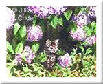 A Tiger In The Woods kitten cat tabby original watercolor art miniature hydrangeas