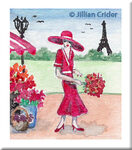 "Paris Spring Bouquet" Flower shop stand in Paris original miniature painting art flapper 1920s girl fashion