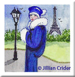 Parisian Blues 1920s fashion flaper fur blue girl original miniature art painting watercolor