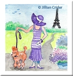 Poodle Prominate Paris French original miniature painting watercolor 1920s girl flapper fashion